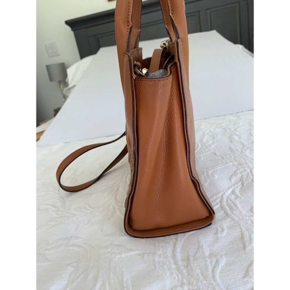 Kate Spade Bag Meriwether Flynn Crossbody Satchel Cognac Brown Woven Leather - Picture 7 of 12